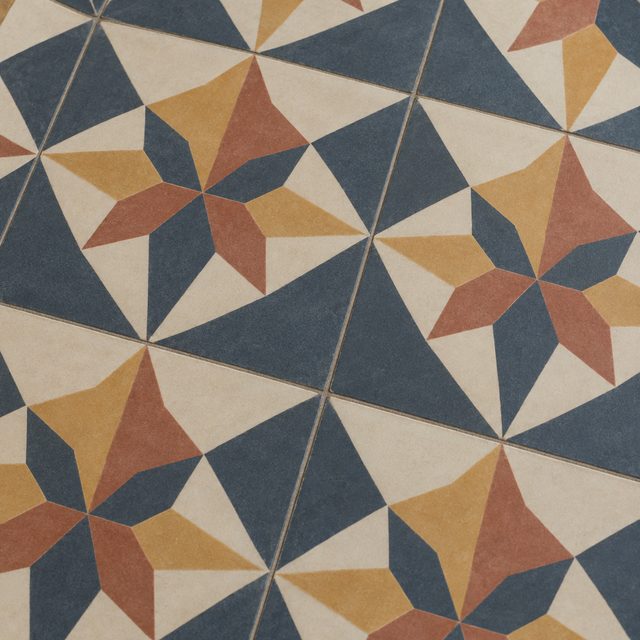 Honed encaustic tiles close up